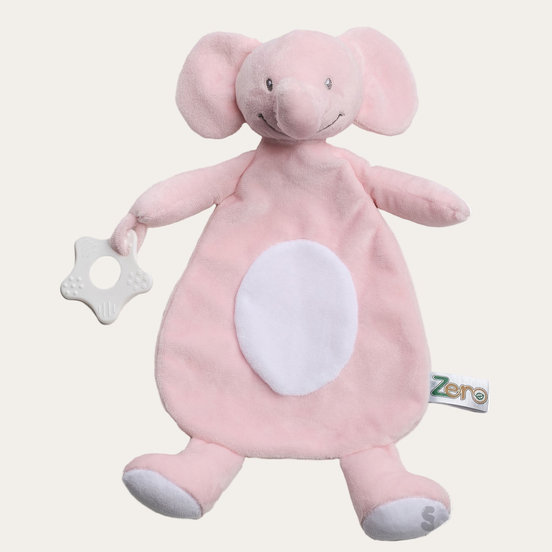 Pink elephant baby comforter with teether toy