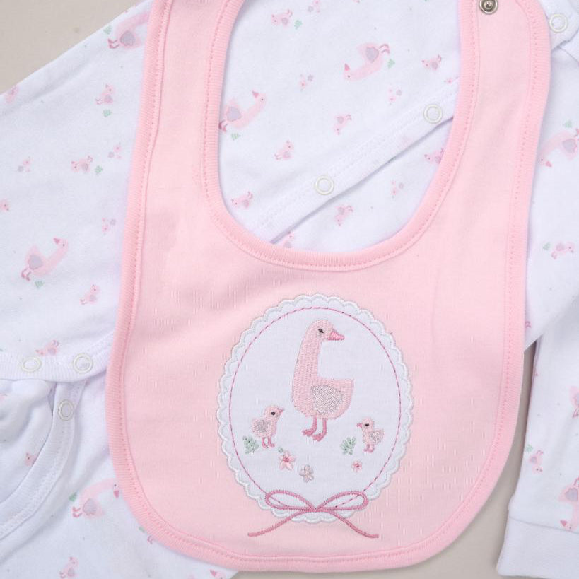 Newborn Pink Duck Print 4-Piece Cotton Summer Set
