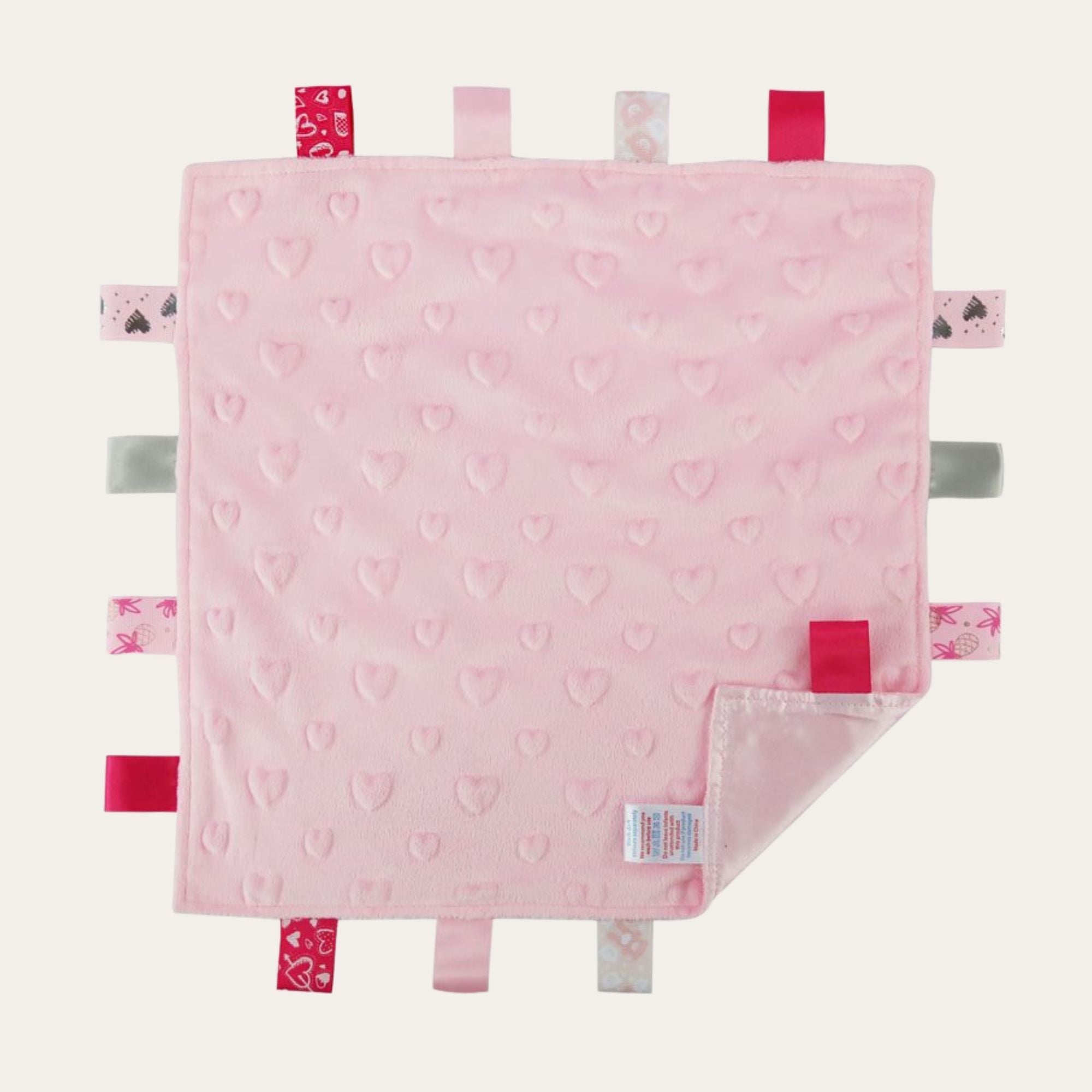 Pink Heart Sensory Comforter With Satin Ribbon Taggies - Unicorn Baby Comforter.