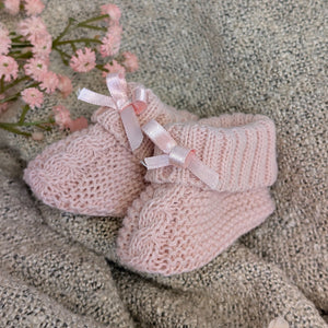 Rose Gold Knit Baby Booties Bow 0-6 Months Booties.
