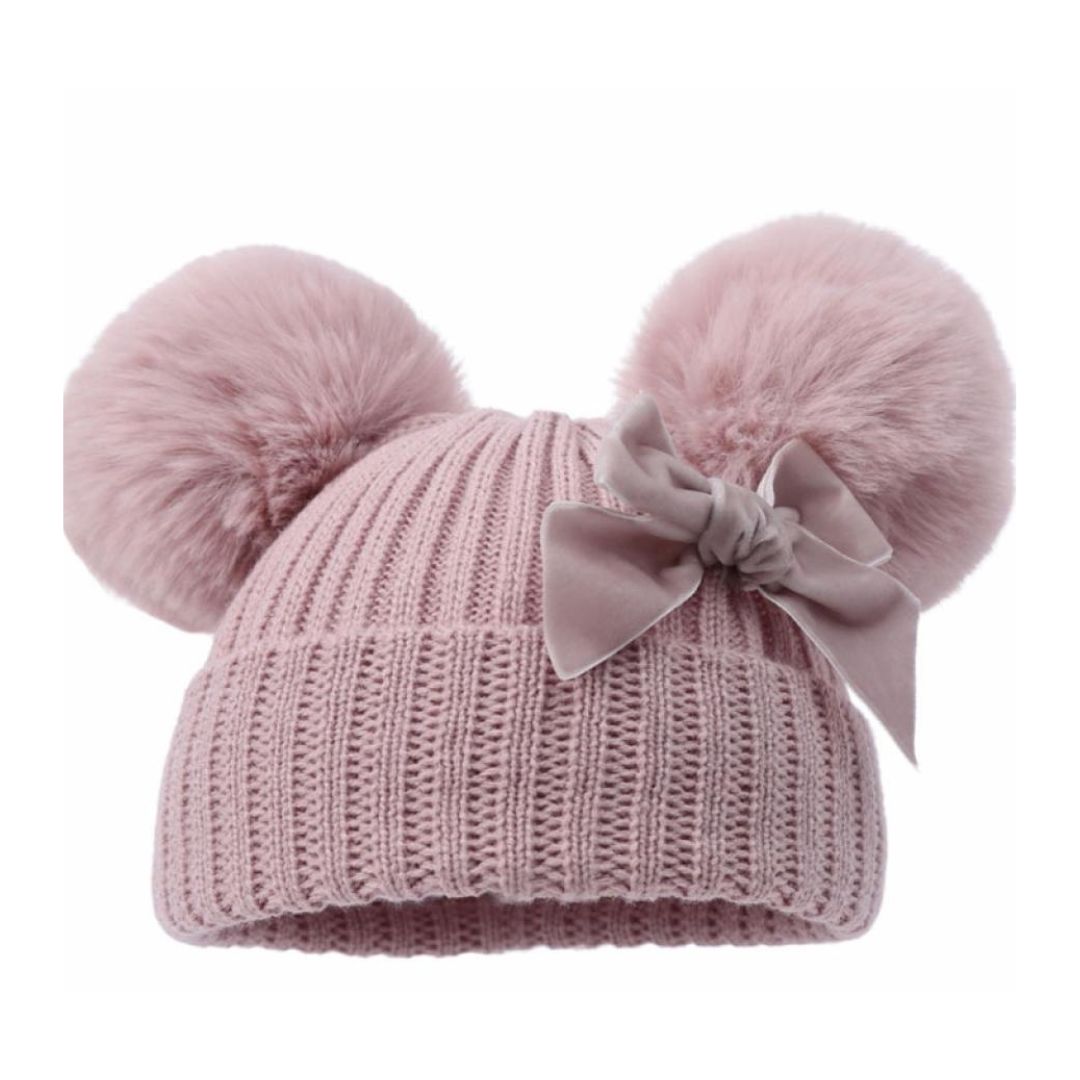 Knit Pom Pom Hat - Dusky Pink Baby Hat.