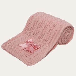 Dusty Pink Cable Knit Baby Blanket Wrap with Bow Baby Blanket.