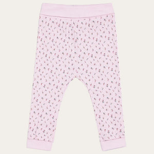 Pink baby leggings with a subtle pattern on a white background