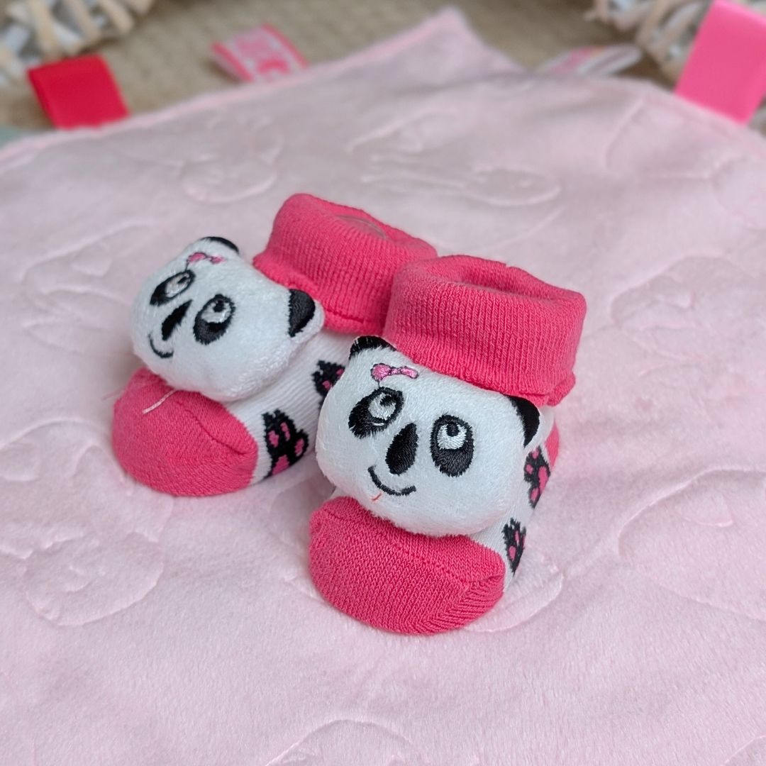 Pink baby girl panda socks.