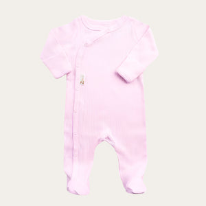 Pink Ribbed Baby Sleepsuit 100% Cotton | 0-3 Months Baby Girl Clothes.