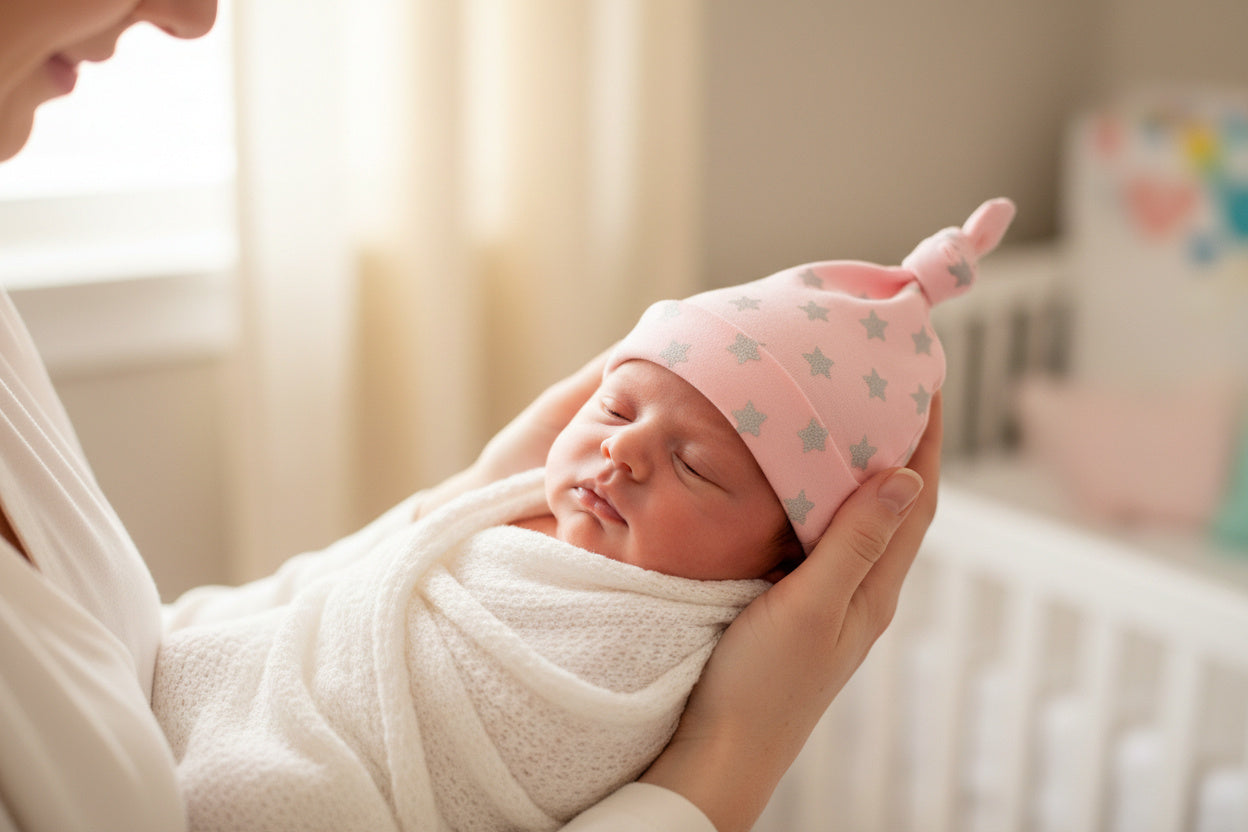 Little Star - Pink with Glitter Stars Knotted Baby Hat Baby Hat.