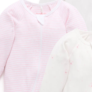 Bear print and stripe baby grow set – pink