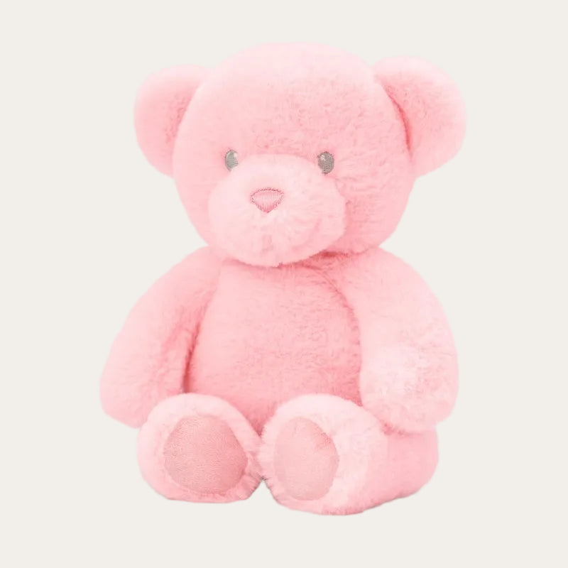 Pink teddy bear with embroidered eyes