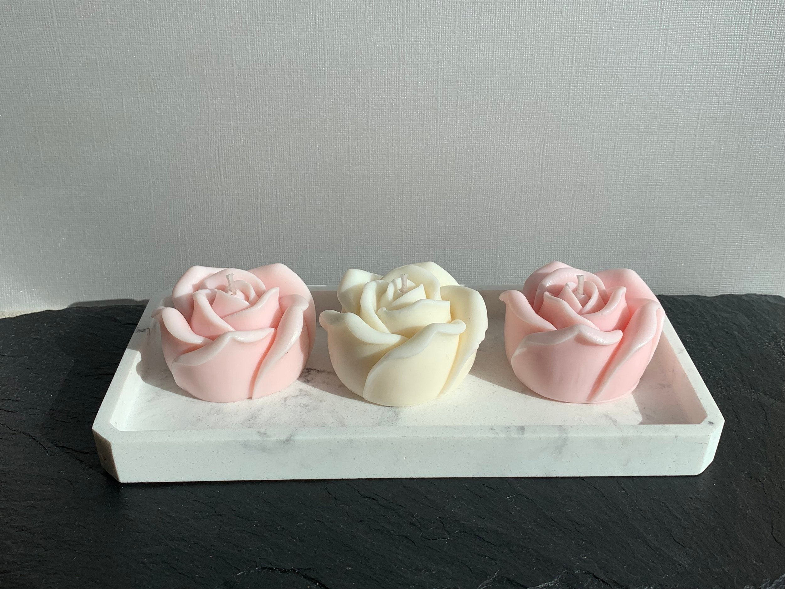 Beautiful hand made candles in the shape of delicate flowers