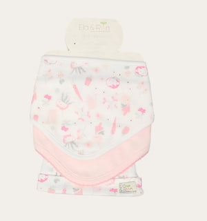 Pink and white plant print bibs and hat