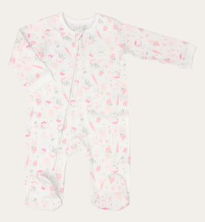 Plnk and white plant print long sleeve baby grow sleep suit