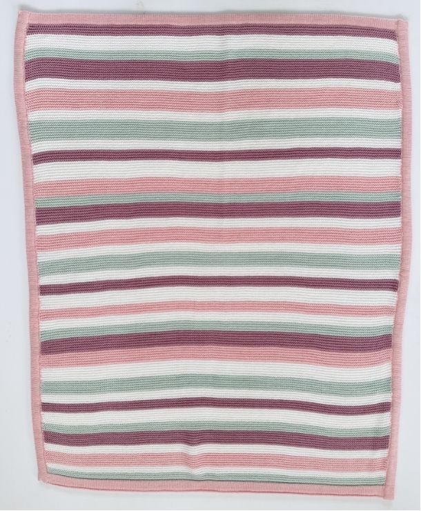 Soft pastel coloured striped blanket with tones of pink, green and white