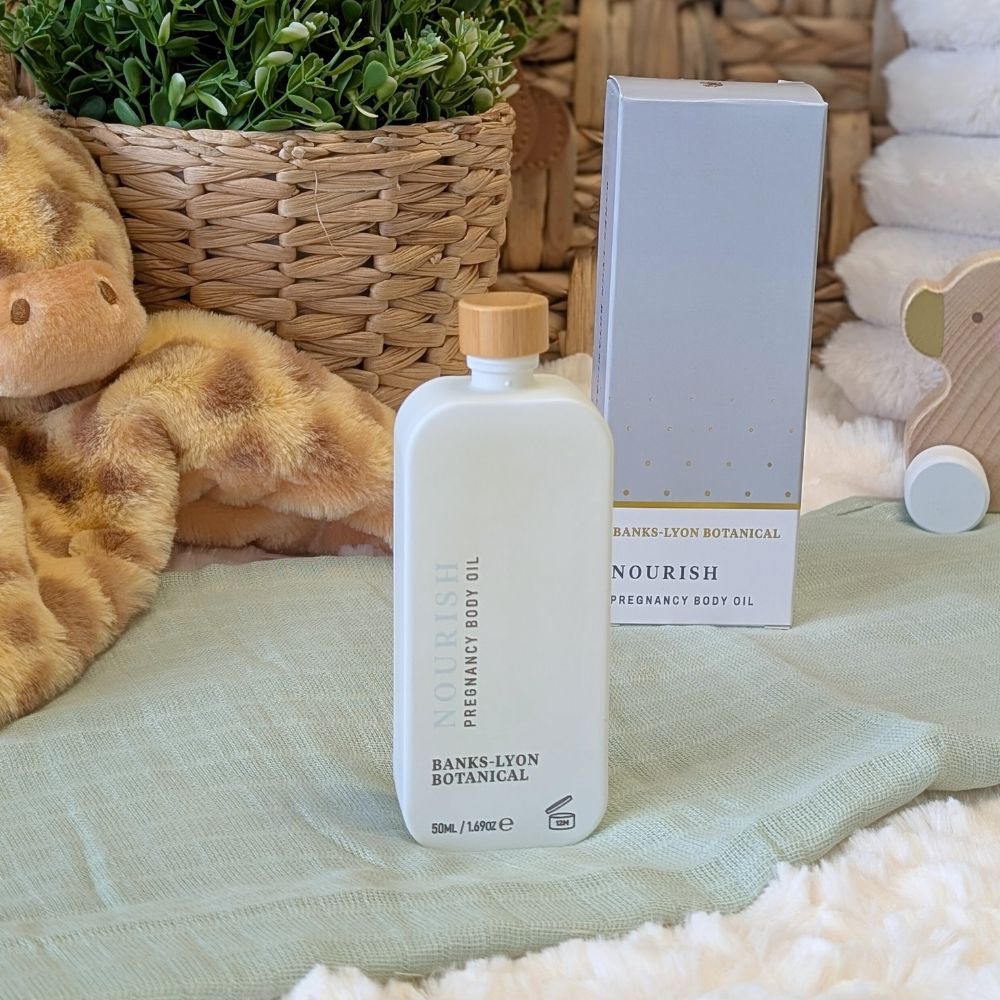 Pregnancy body oil called nourish.