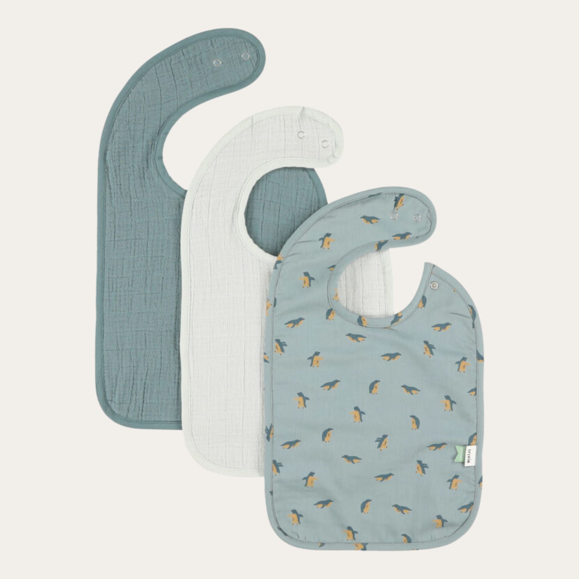 Organic Bib 3 Pack Peppy Penguins Bandana Bib.