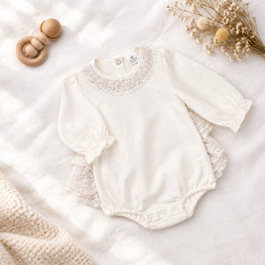 Cream cotton bodysuit from purple baby girl skirt set