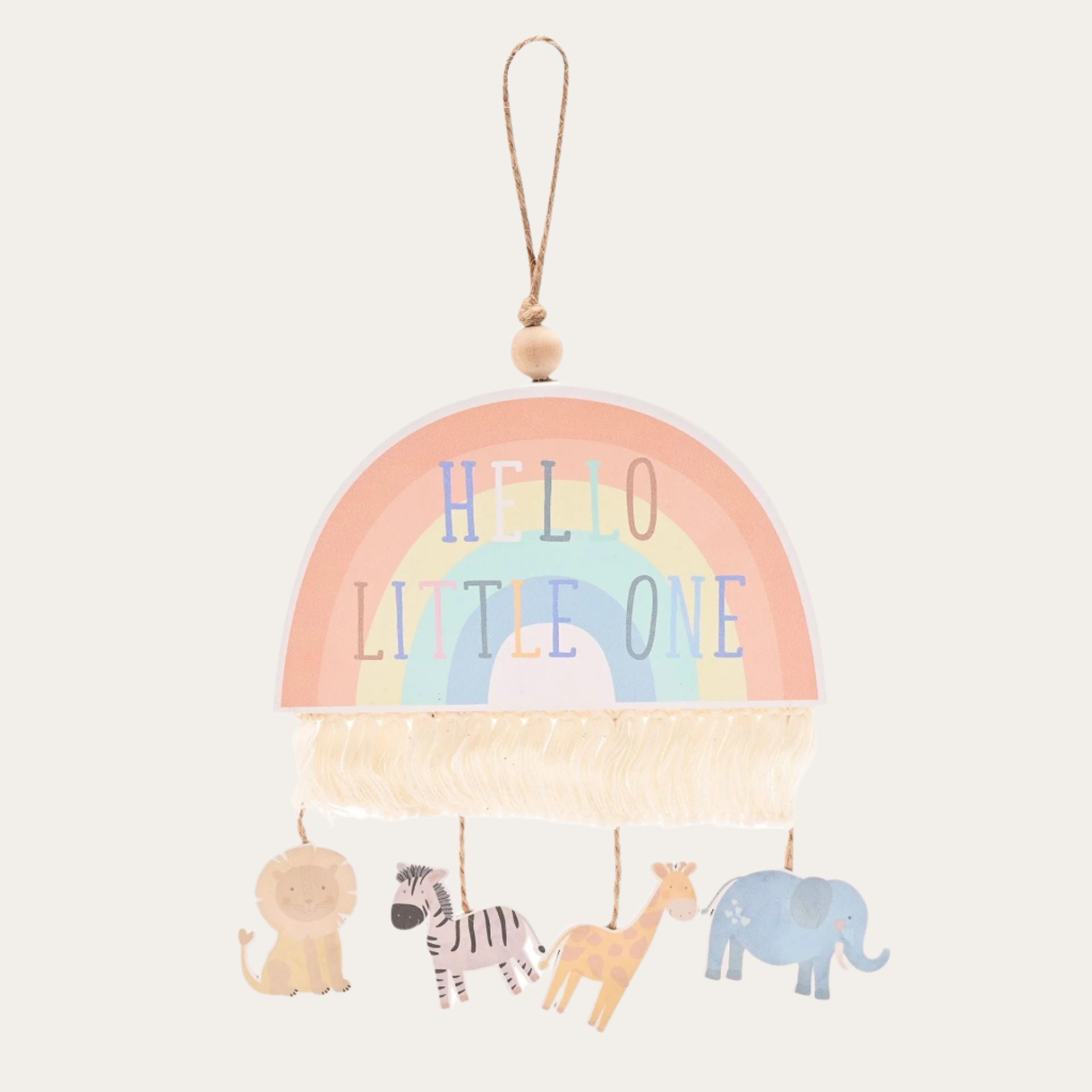 Rainbow Animal nursery plaque with pastel animals and wooden frame