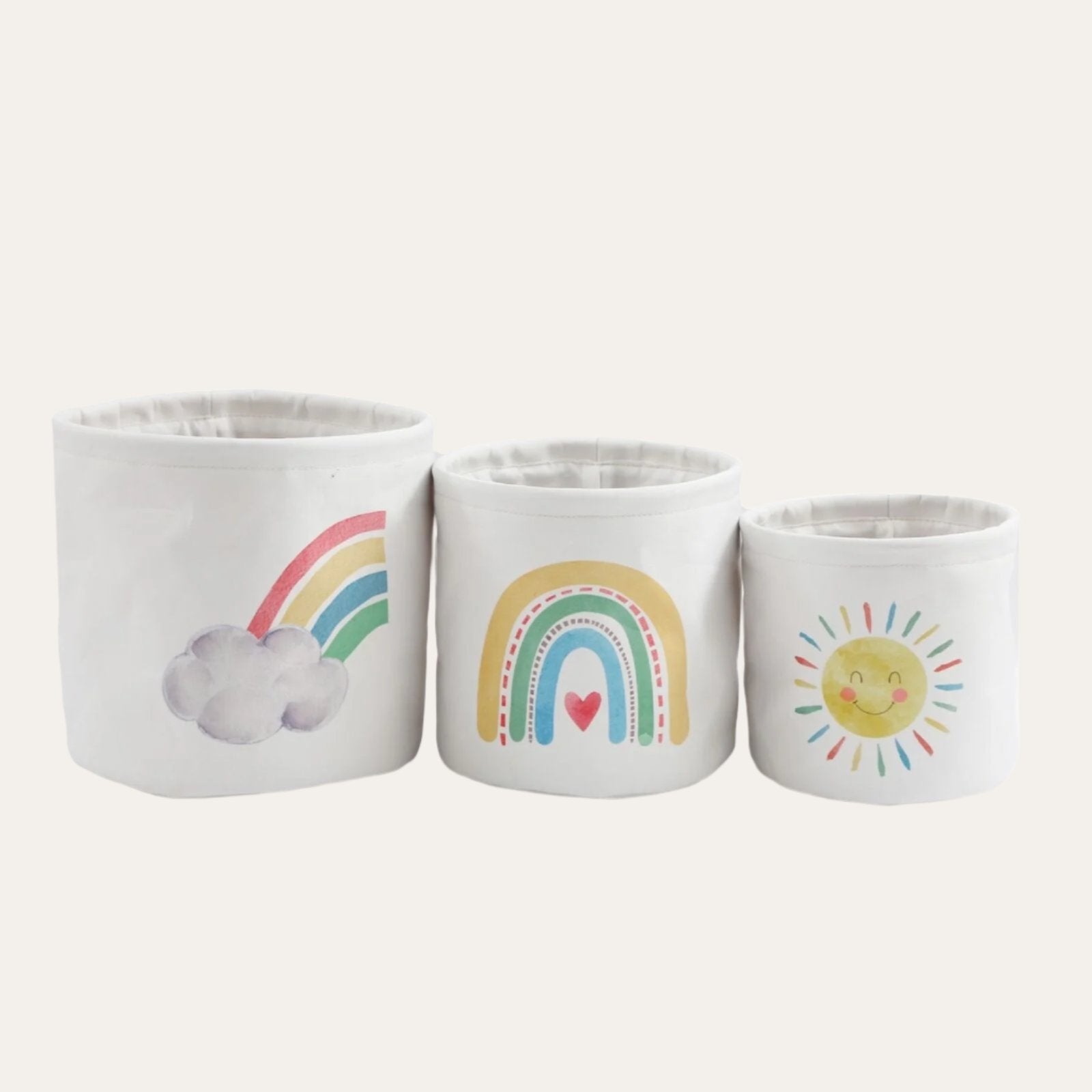 3 Sunshine & Rainbow Storage Baskets Keepsake Box.