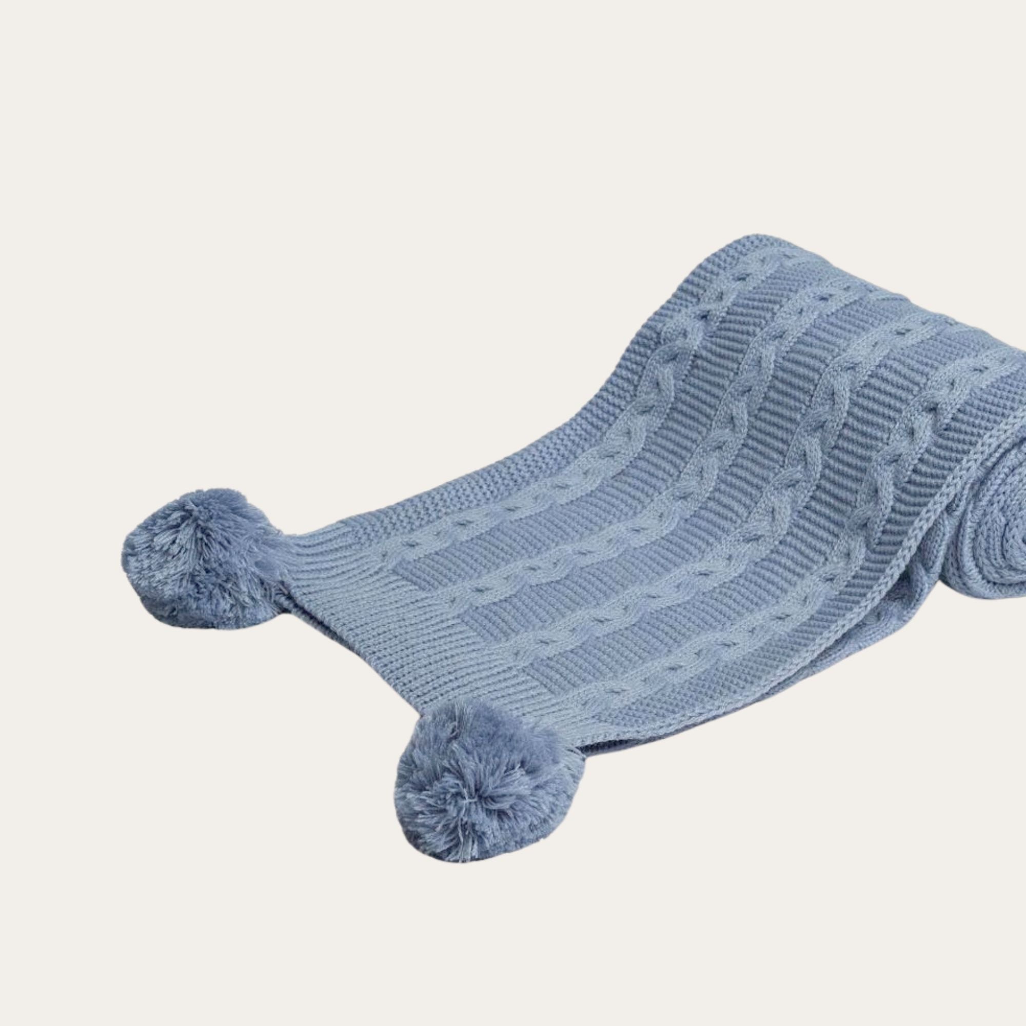 Recycled Cable Knit Dusky Blue Baby Blanket.