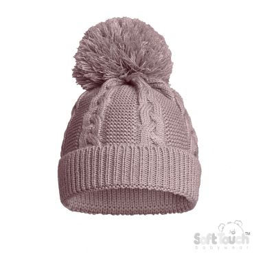 Recycled Cable Knit Hat NB-12m - Dusky Pink Baby Clothing
