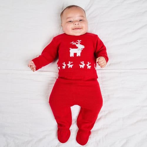 Baby Clothing Red Knit Christmas Romper Reindeer Christmas.