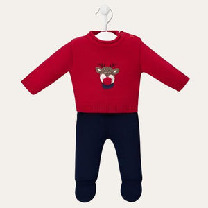 Pom Pom Nose Rudolph Knitted Outfit Unisex Christmas Baby Set Christmas.