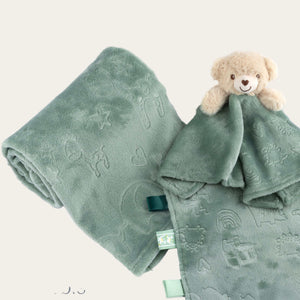 Sage Green Animal Embossed Flannel Baby Wrap – 75 x 100 cm