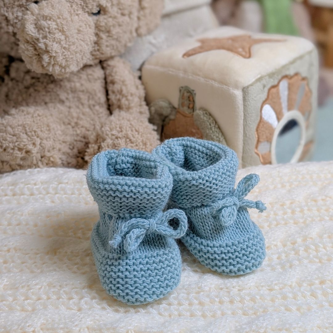 Knitted Baby Booties in Soft Sage - 0-3 Months