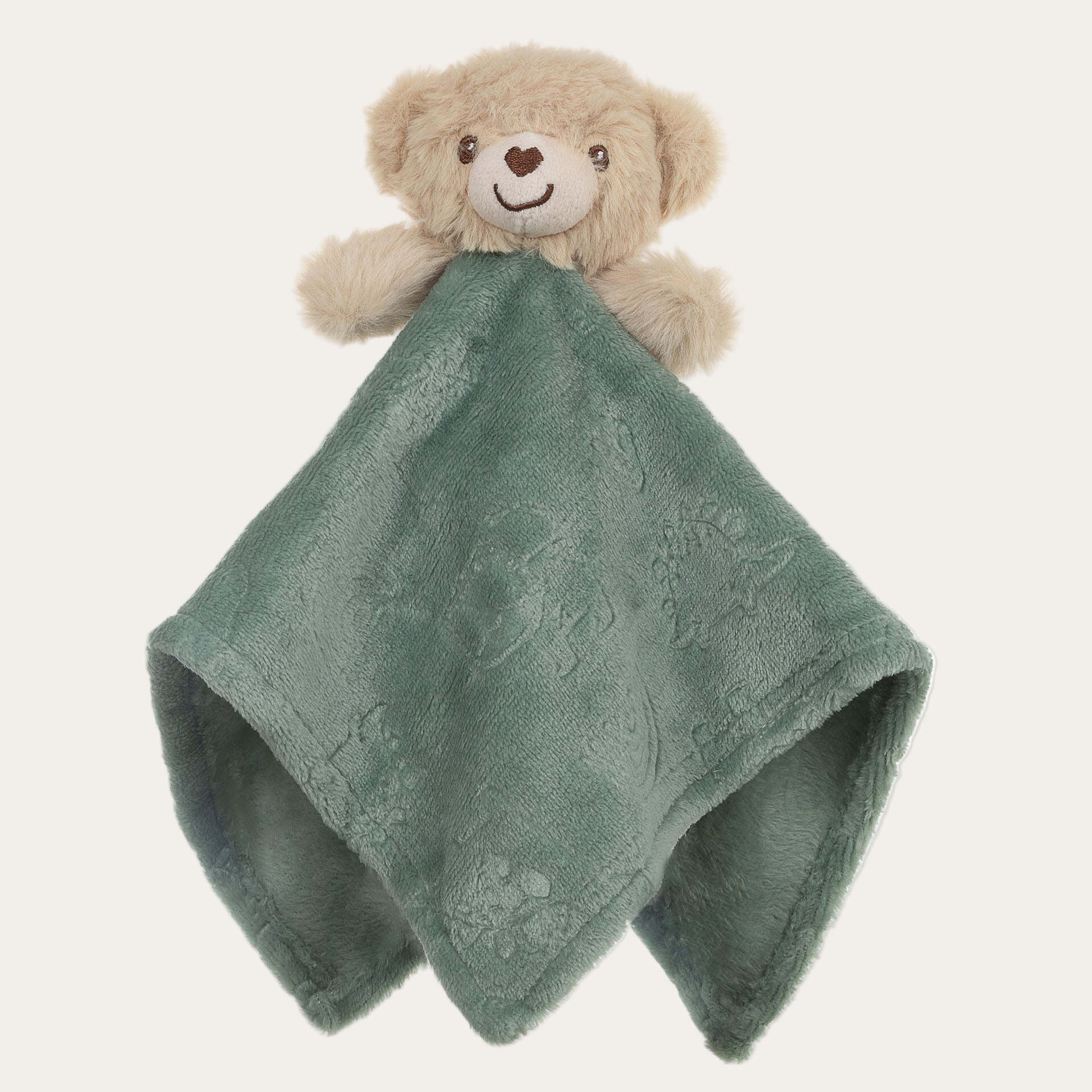 Sage Green Bear Comforter Soother – Embossed Flannel, 36 x 36 cm