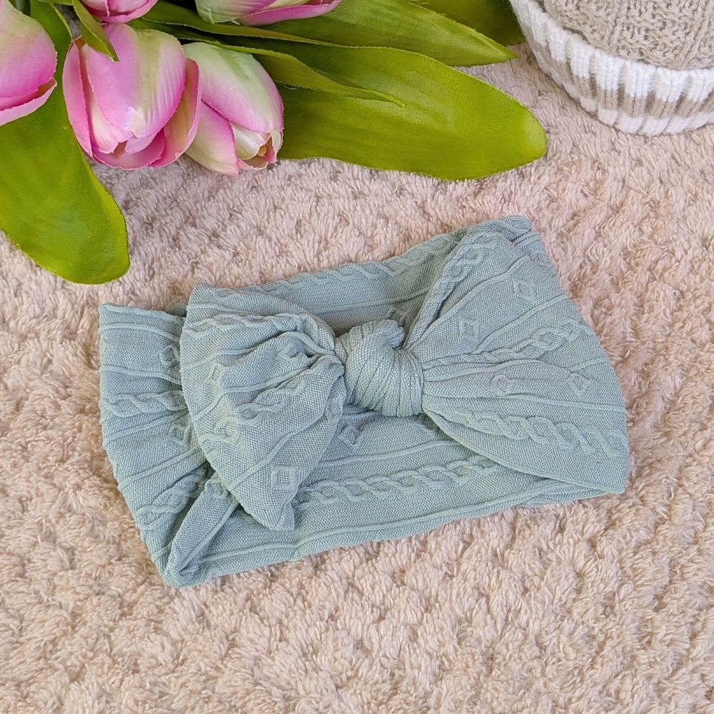 Sage Green Headband with Sweet Bow