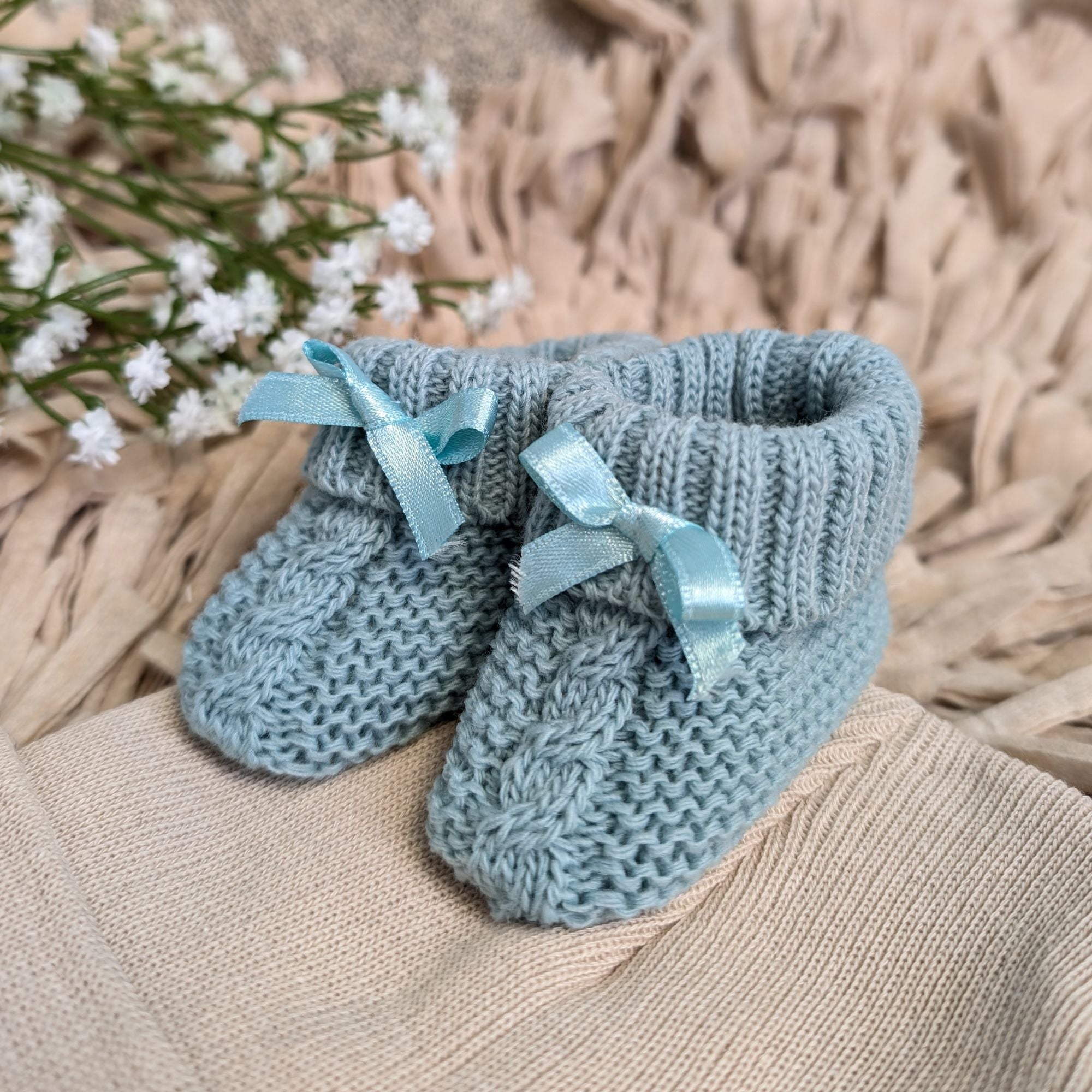 Knit Baby Booties Soft Knit Sage Green (0-6 Months) Booties.