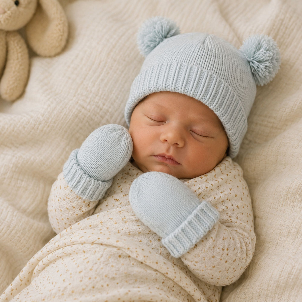 Baby sage hat and mitt set by Katie Loxton