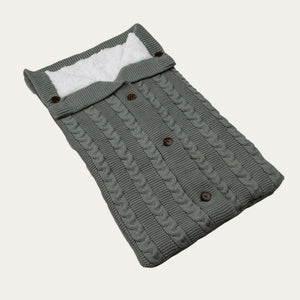 Sage Green Recycled Cable Knit Baby Swaddle Wrap - Pouch - NB-6 Months Baby Swaddle.