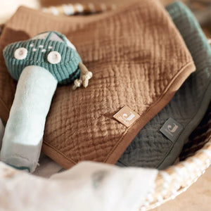 Sea Green and Biscuit Bandana Bibs – 2 Pack waterproof muslin bibs for babies