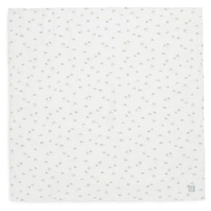 On The Go muslins in Sea Green and Biscuit – laid out for display