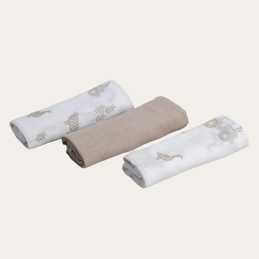 Set of 3 Woven Cotton Muslin Squares Coffee | 70x70cm Muslins.