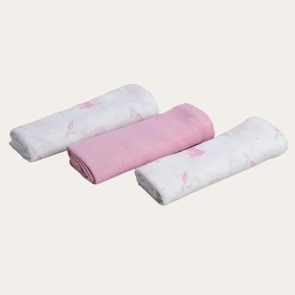 Set of 3 Woven Cotton Muslin Squares Pink | 70x70cm Muslins.
