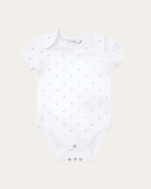 White unisex baby clothing short sleeve vest with a small circle print
