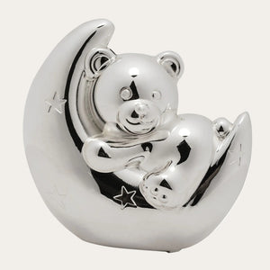 Silver plated bear and moon money box for babies