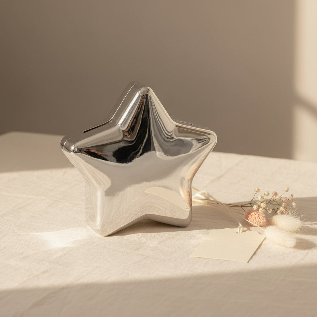 Silver plated star baby Money Box with smooth polished finish