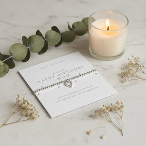 Silver Happy Birthday Mum Bracelet on Joma Jewellery presentation card