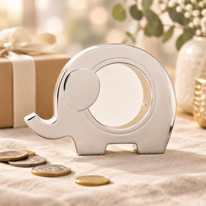 Silver plated elephant baby money box with clear window design