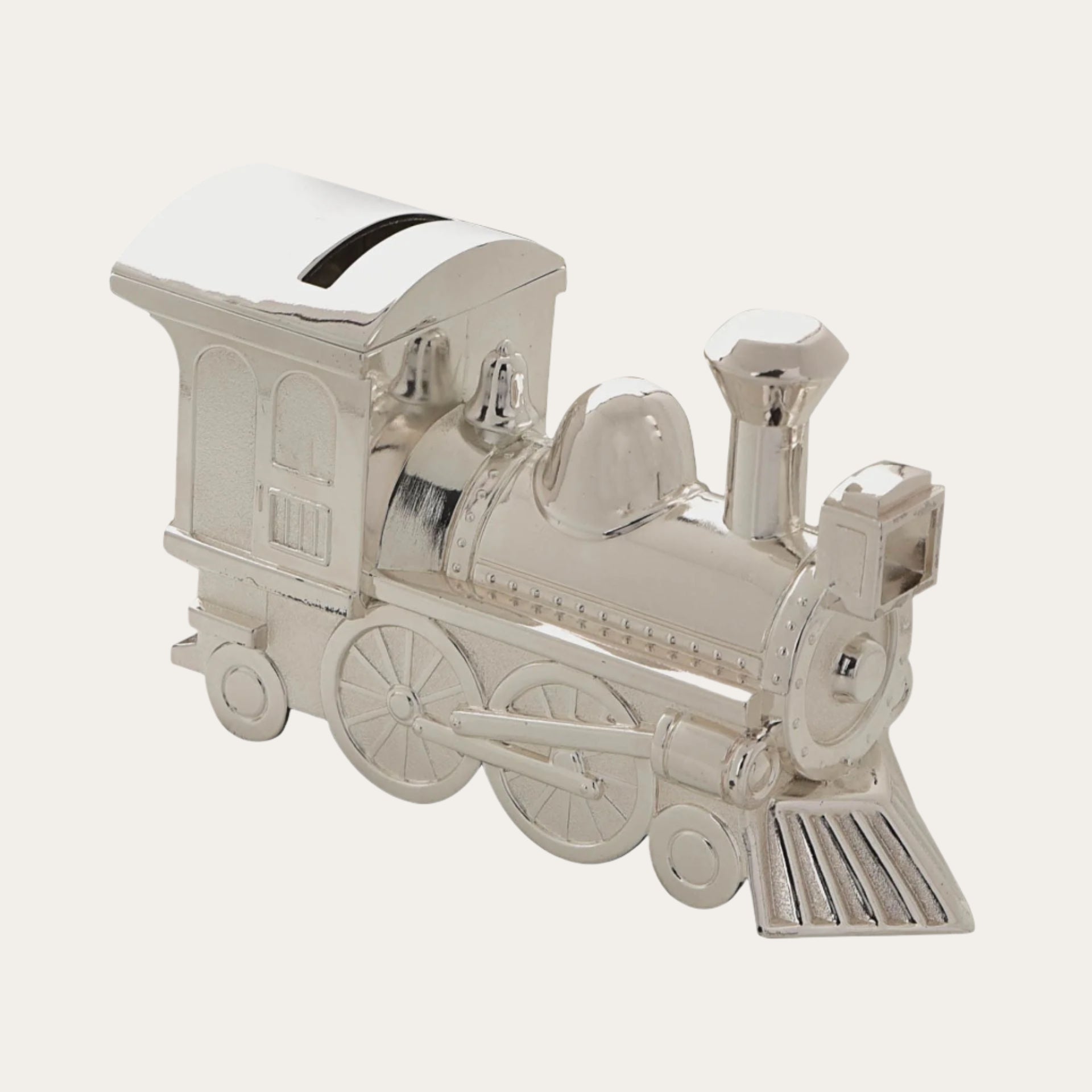 Bambino Silver Plated Money Box - Large Train Money Box.