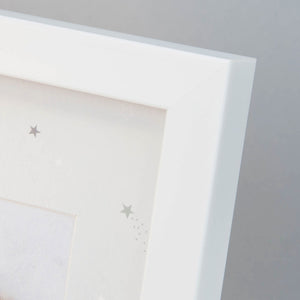 White baby frame with silver teddy bear and ink print kit