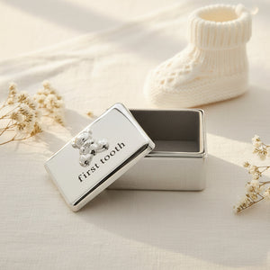 Silver Plated Teddy First Tooth Keepsake Silver Gifts.
