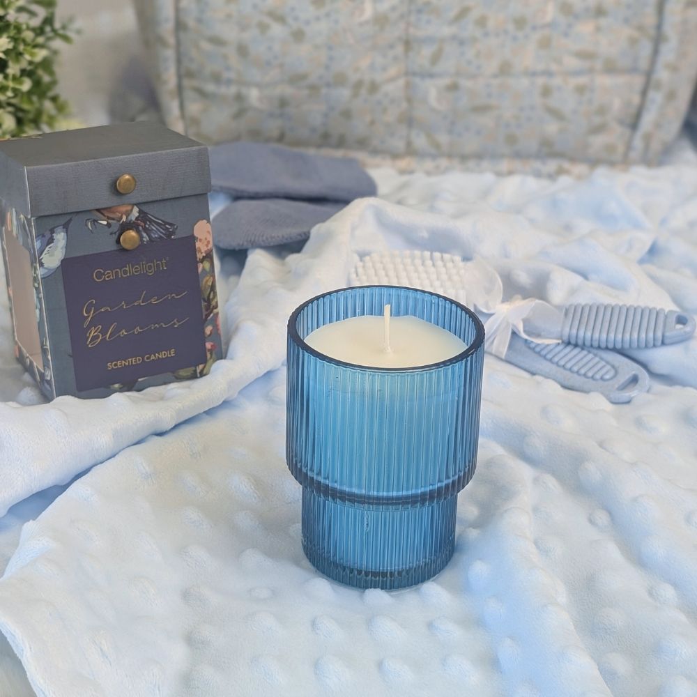 Blue Garden Blooms Glass Candle
