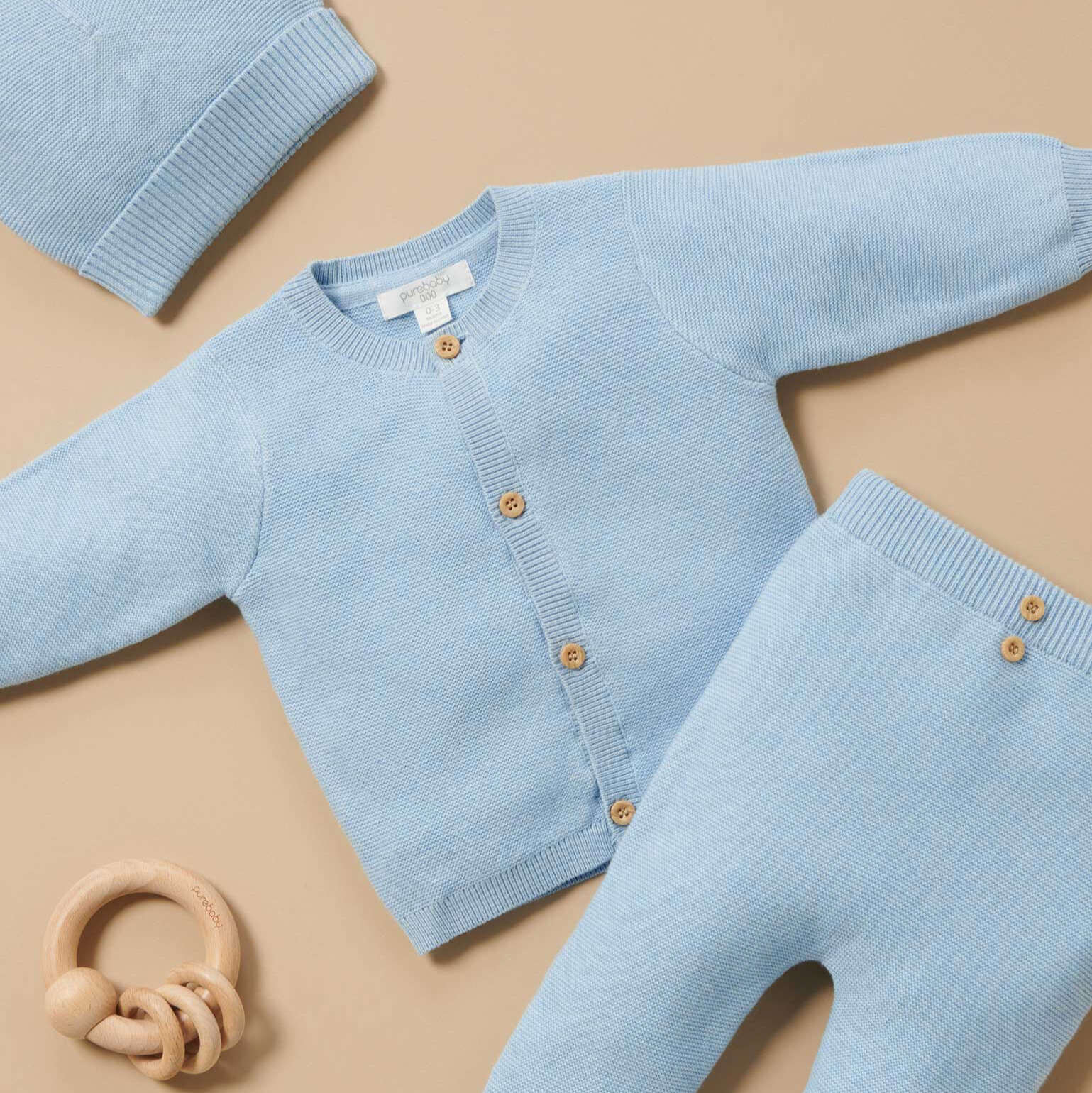 Soft textured knit cardigan in baby blue