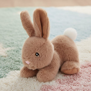 Brown cuddly soft toy bunny small enough for little hands