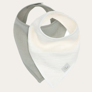 Soft cotton muslin bibs in Olive and Oatmeal – ideal for daily baby wear