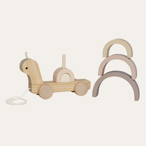 Wooden toy snail with the rainbow shell taken apart.