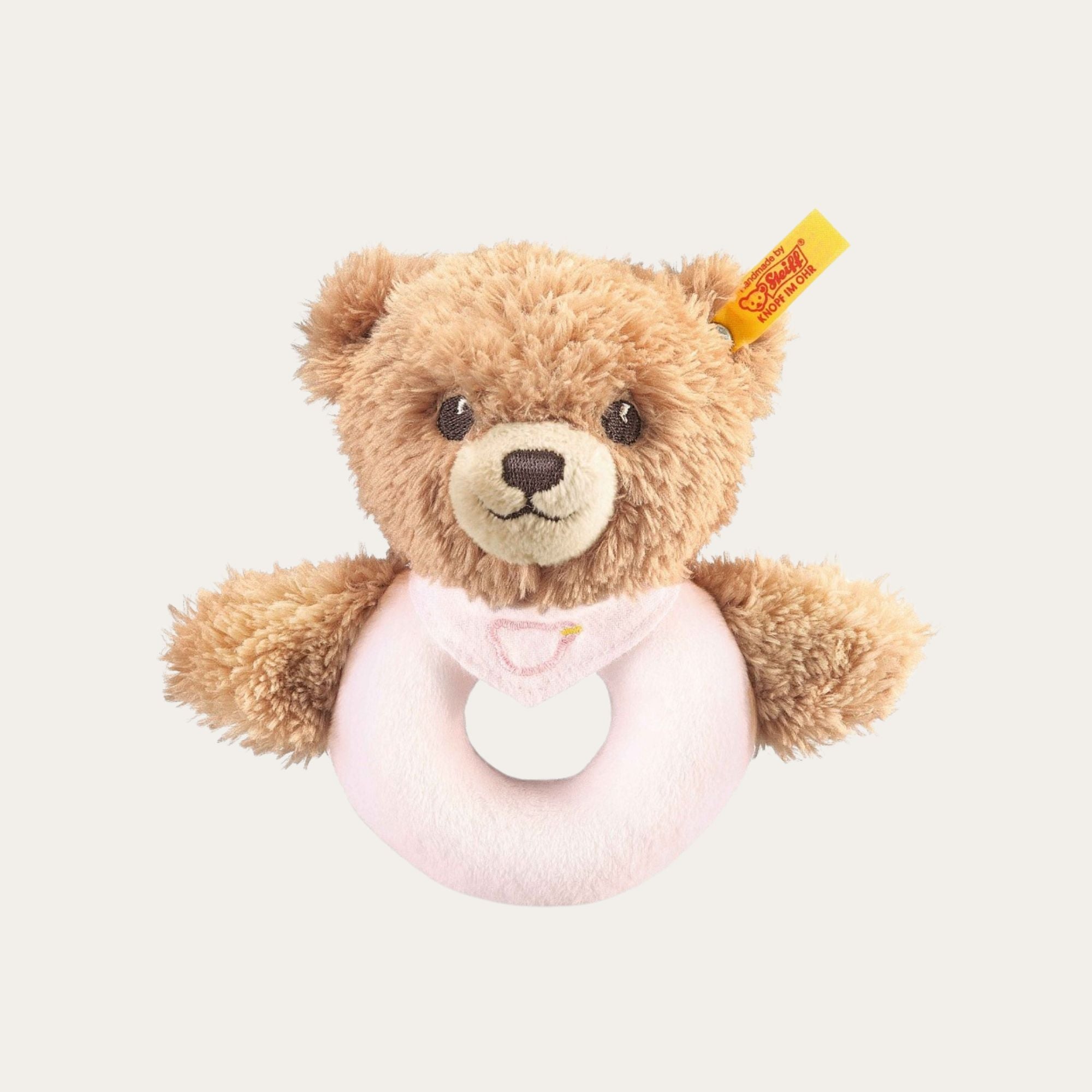 steiff Sleep Well Pink Bear Grip Toy with Rattle Rattle.